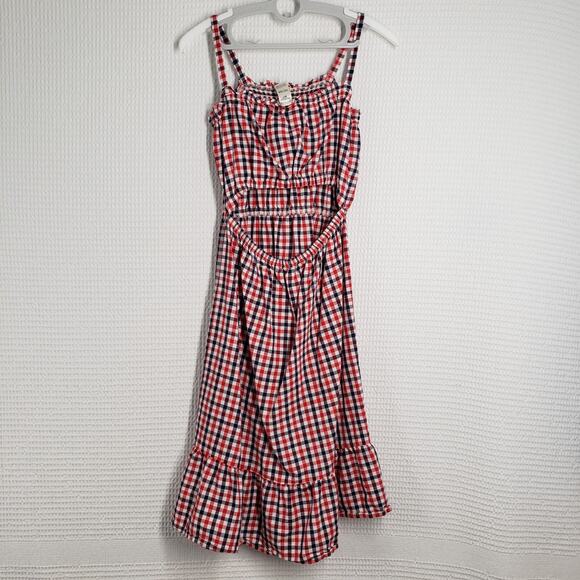 Oshkosh B'gosh Gingham Girls 10/10A Red White Blue Sundress Ruffle Patriotic - Picture 2 of 15